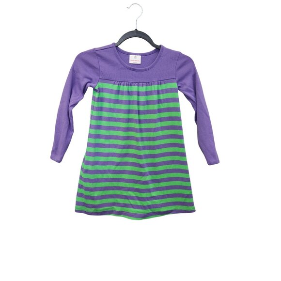 Hanna Andersson Girls 120 Purple & Green Striped Long-Sleeve Dress 100% - Picture 1 of 7